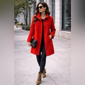 Talbots Red Orange Wool Blend Textured Coat – Modern A-Line – Size 4